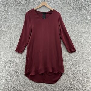 Heather Dress Womens Small Burgundy Silk Long Sleeve Hi Low Shift Dress